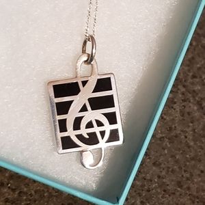 RARE 1992 (Retired)Tiffany 925 Enamel Trebel Clef Mucical Note Pendant W/Chain